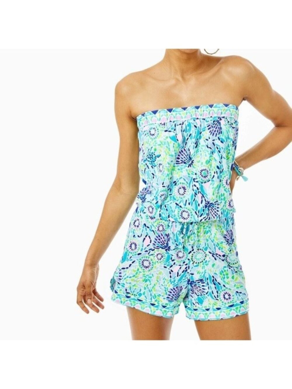 Rikki NWT M Strapless Romper Blue Ibiza Open Water Engineered